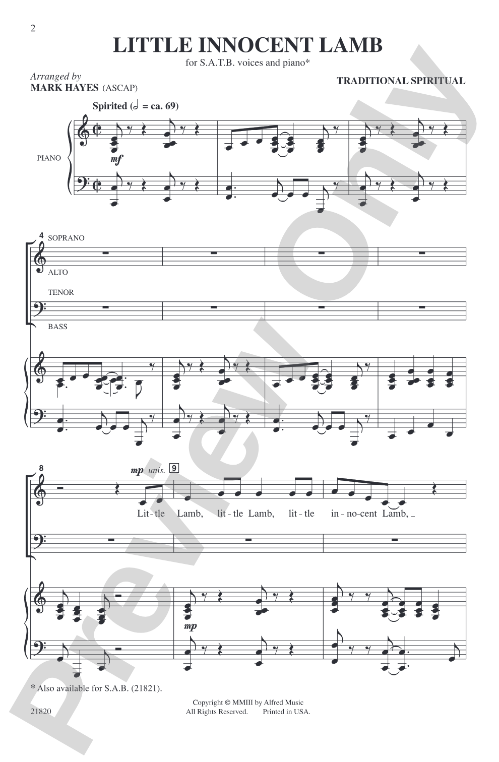 Little Innocent Lamb: SATB Choral Octavo