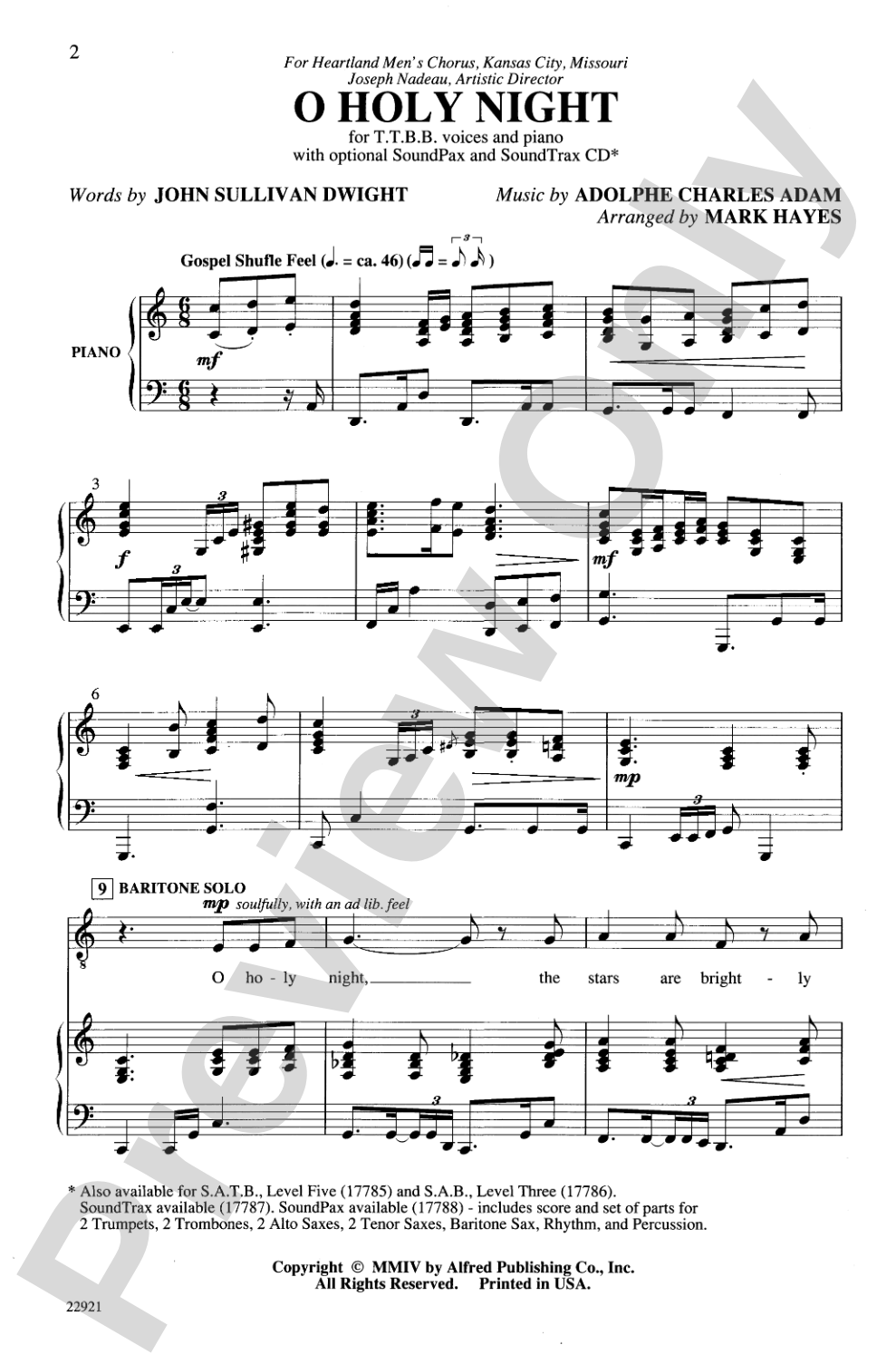 O Holy Night: TTBB Choral Octavo