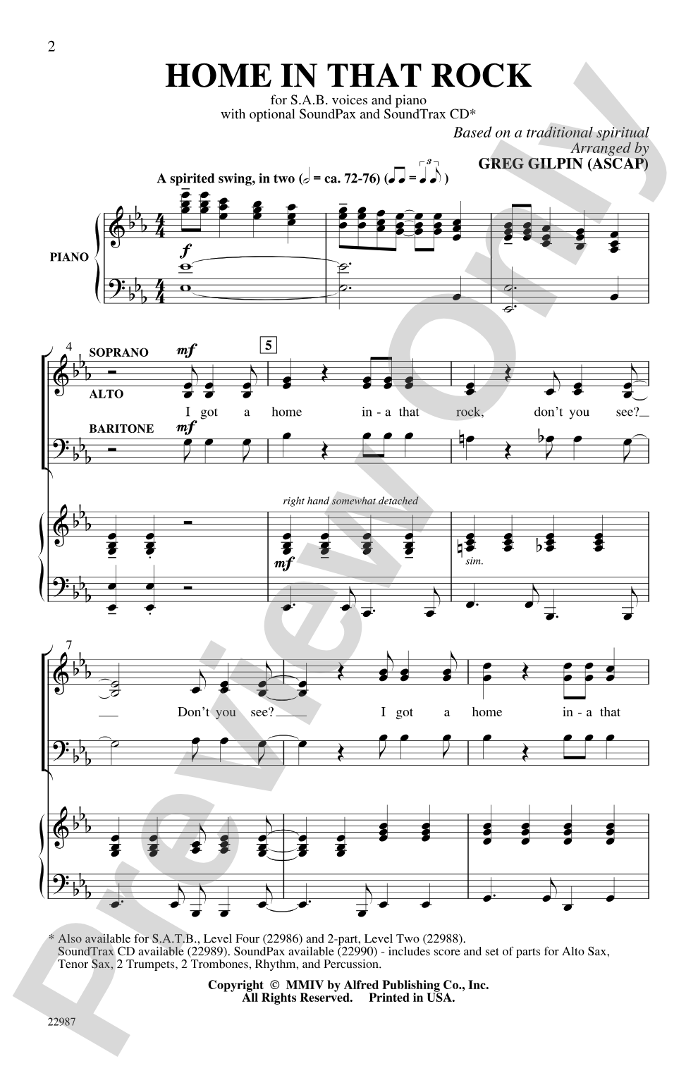 Home in That Rock: SAB Choral Octavo