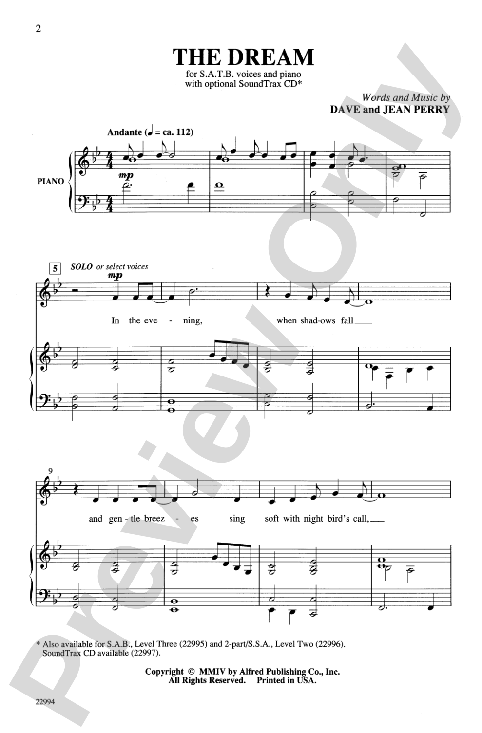 The Dream: SATB Choral Octavo