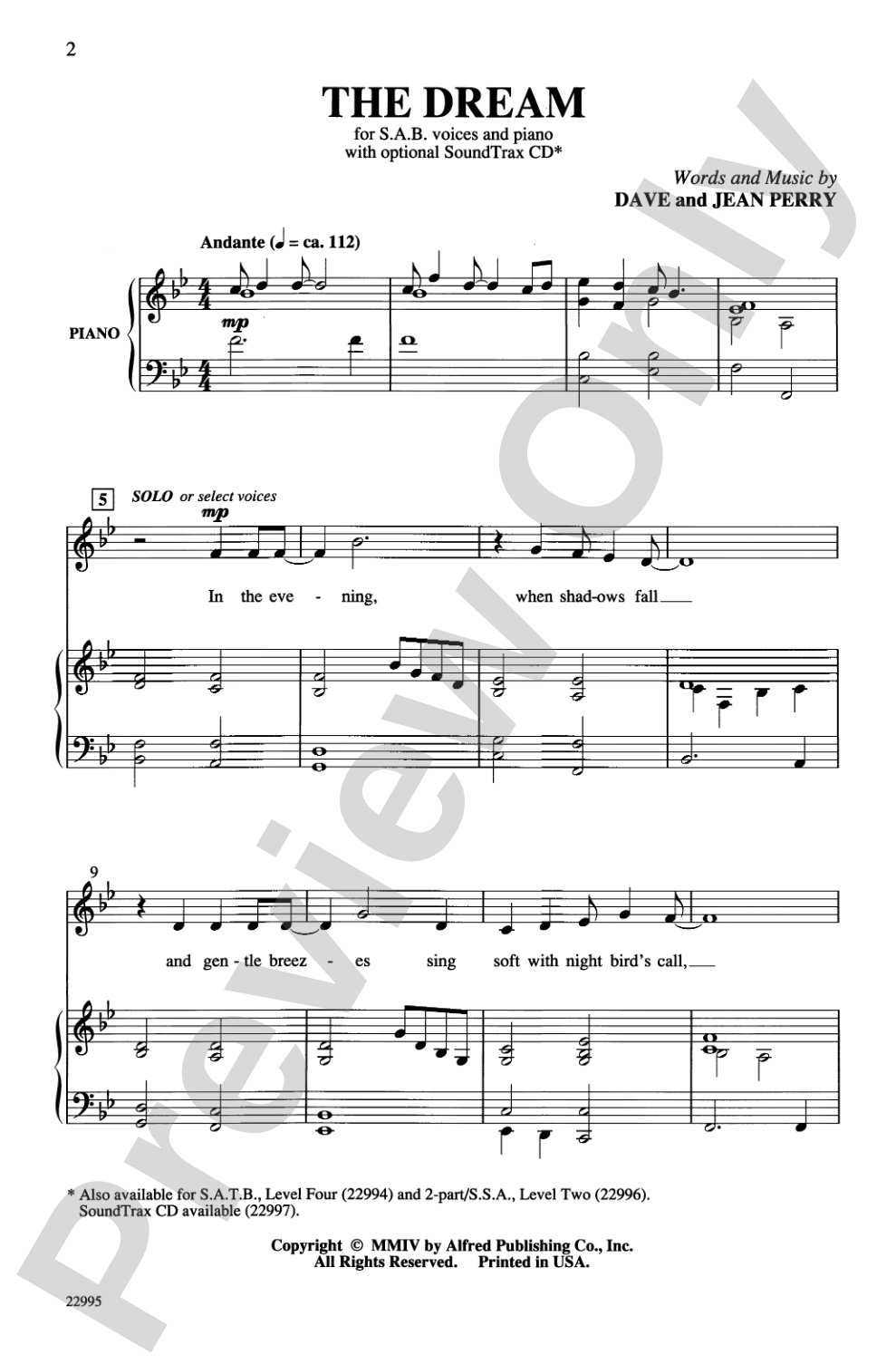 The Dream: SAB Choral Octavo