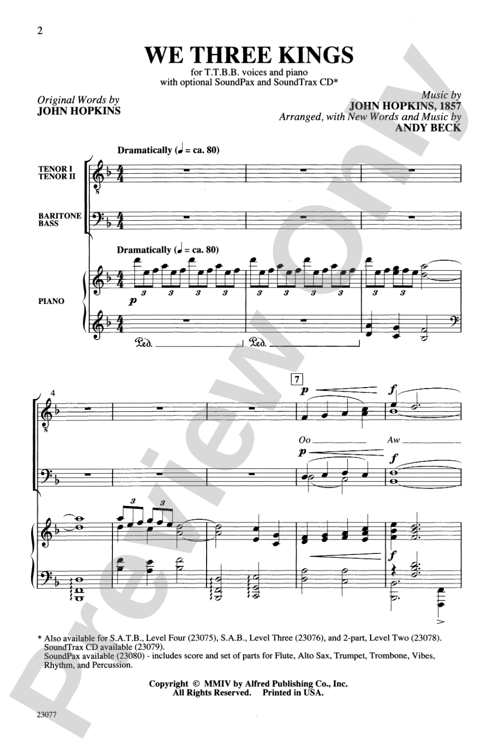 We Three Kings: TTBB Choral Octavo