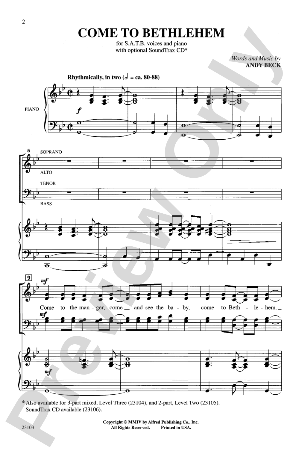Come to Bethlehem: SATB Choral Octavo
