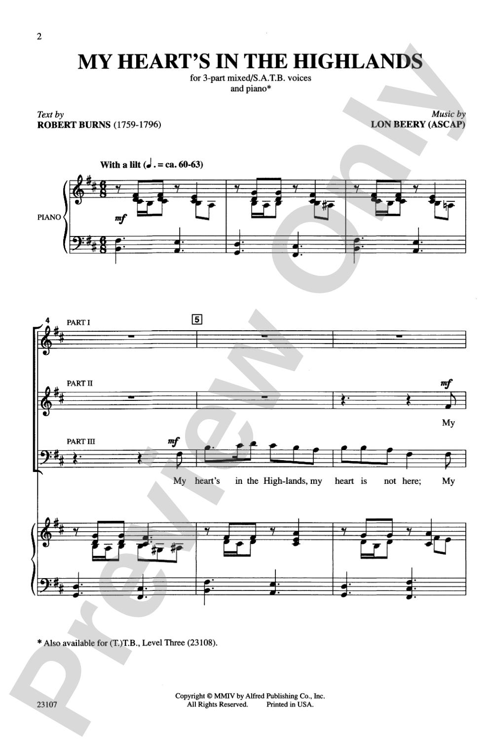 My Heart's in the Highland: 3-Part/SATB Choral Octavo