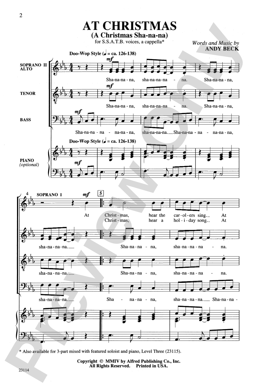 At Christmas (A Christmas Sha-na-na): SSATB, <I>a cappella</I> Choral Octavo