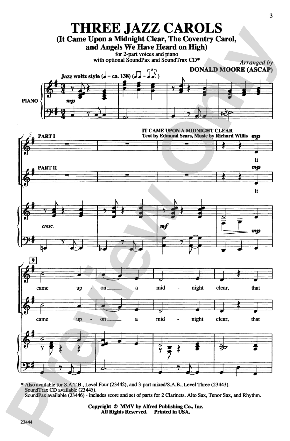 Three Jazz Carols: 2-Part Choral Octavo