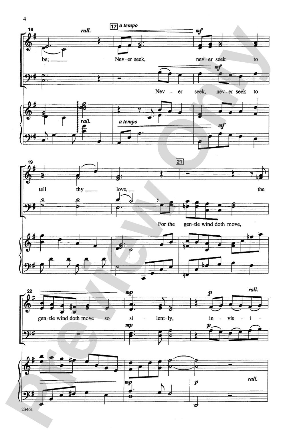 Never Seek to Tell Thy Love: SATB Choral Octavo