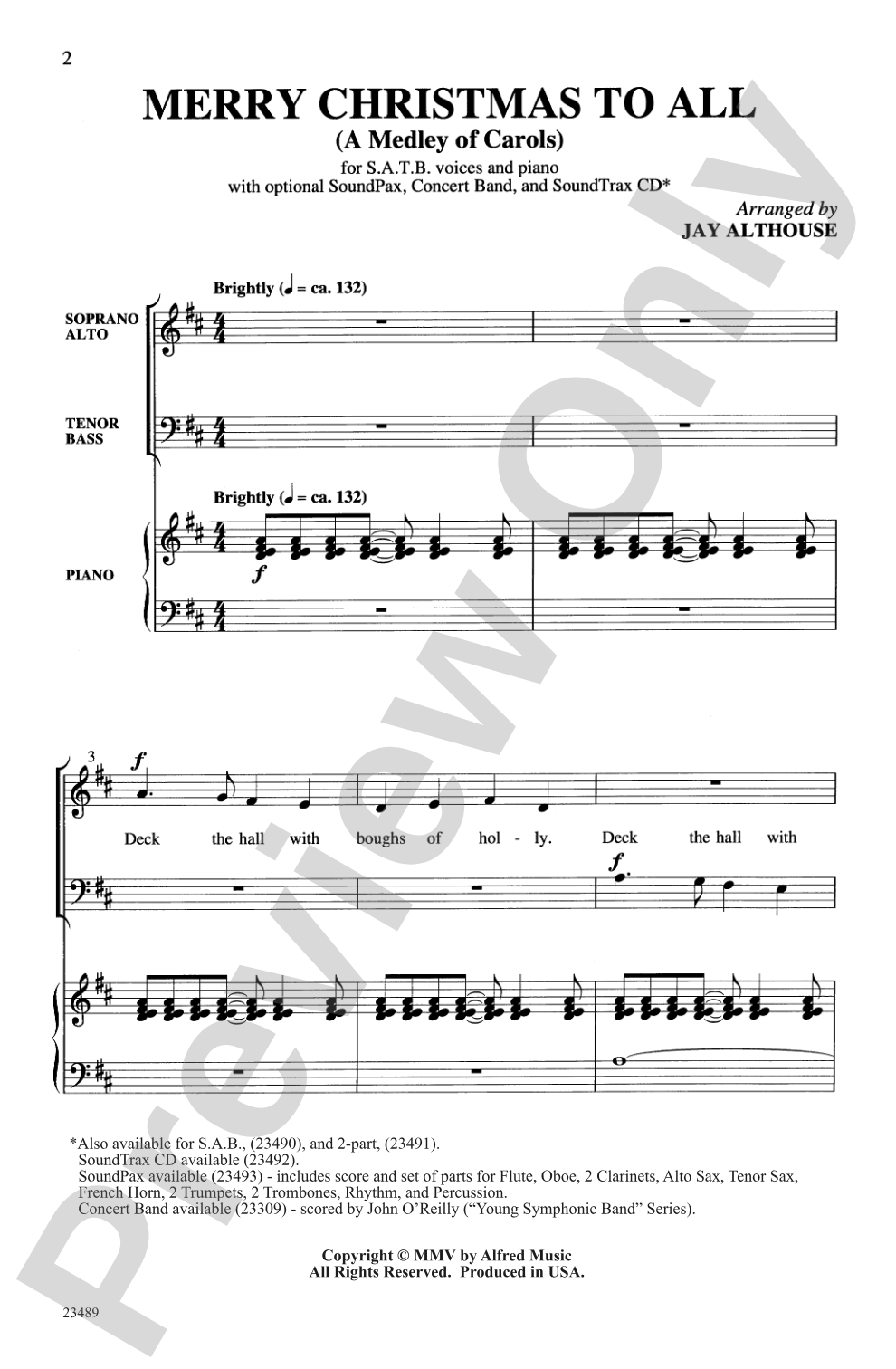 Merry Christmas to All (A Medley of Carols): SATB Choral Octavo