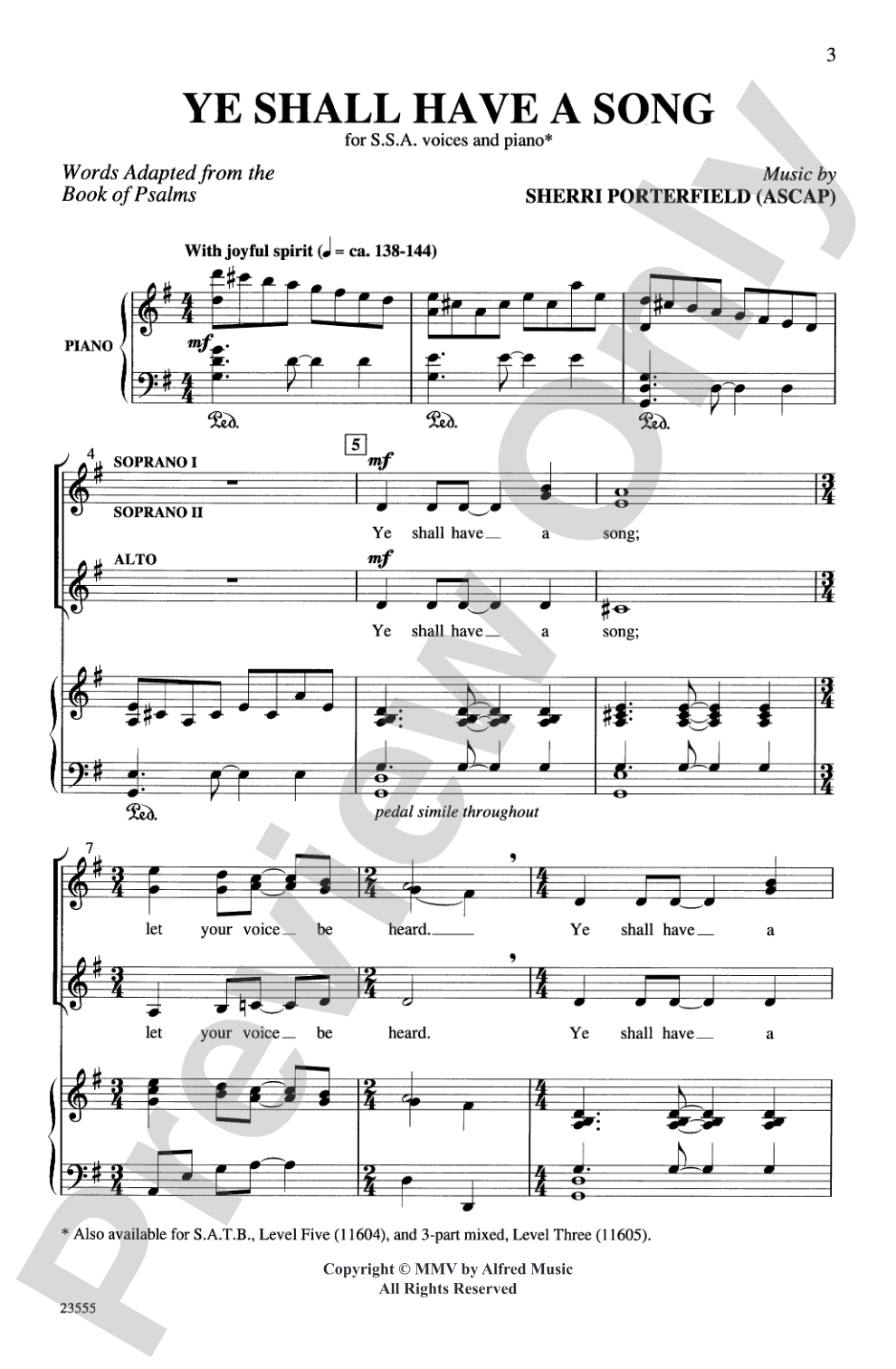 Ye Shall Have a Song: SSA Choral Octavo
