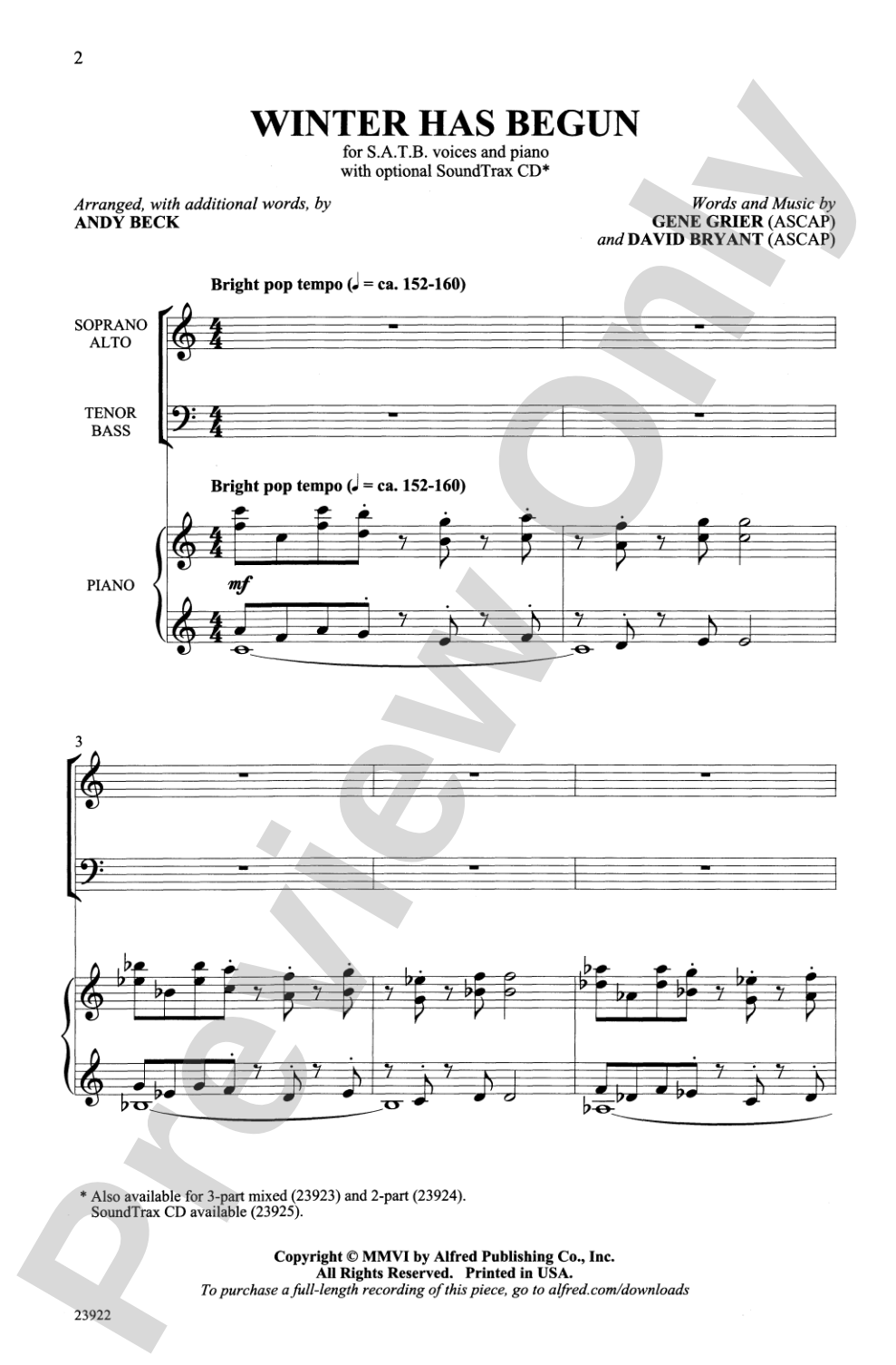 Winter Has Begun: SATB Choral Octavo