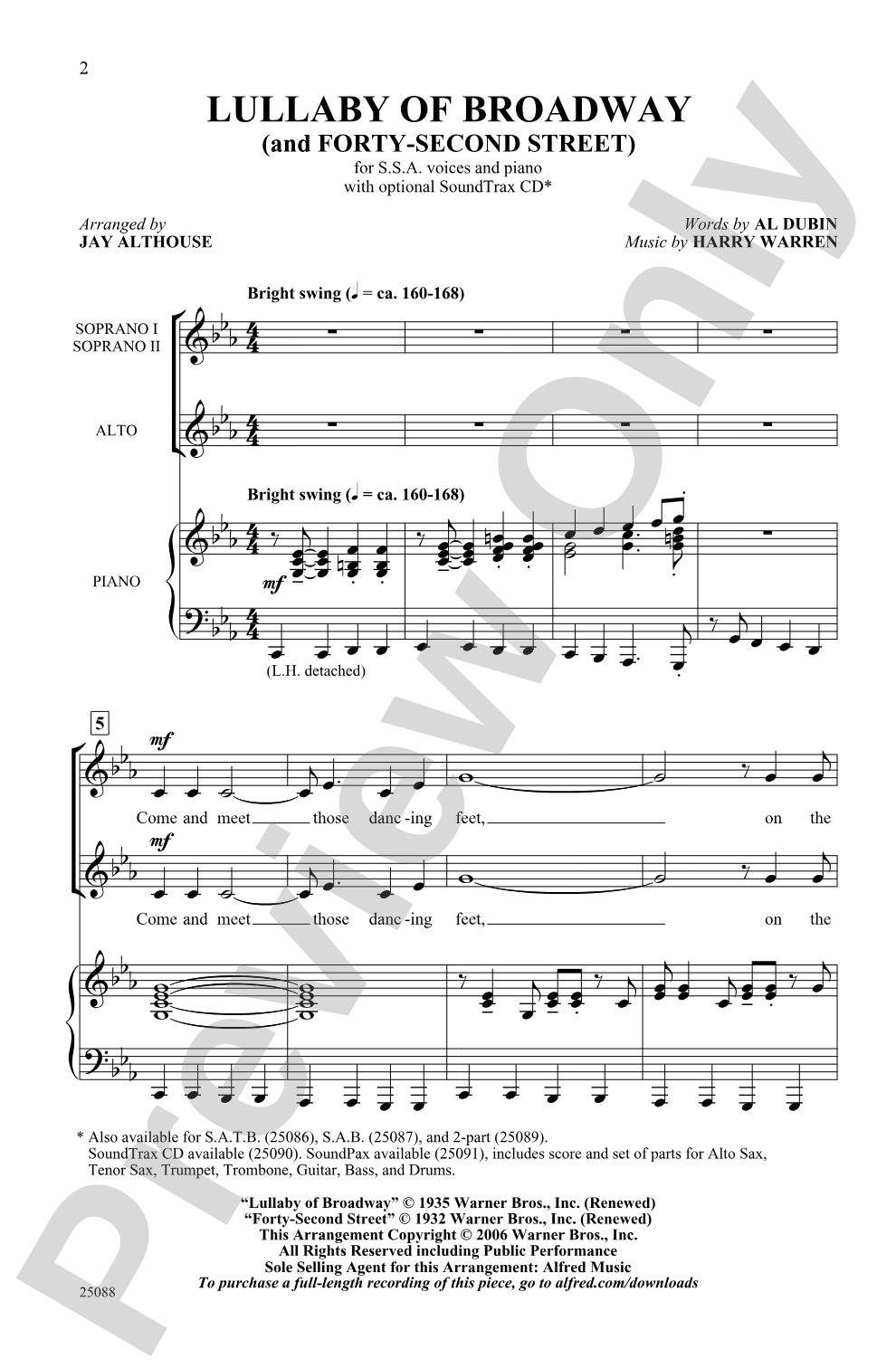 Lullaby of Broadway (and Forty-Second Street): SSA Choral Octavo