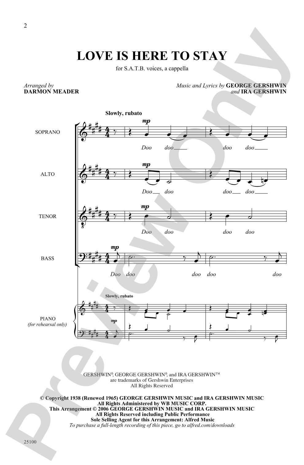 Love Is Here to Stay: SATB, <I>a cappella</I> Choral Octavo