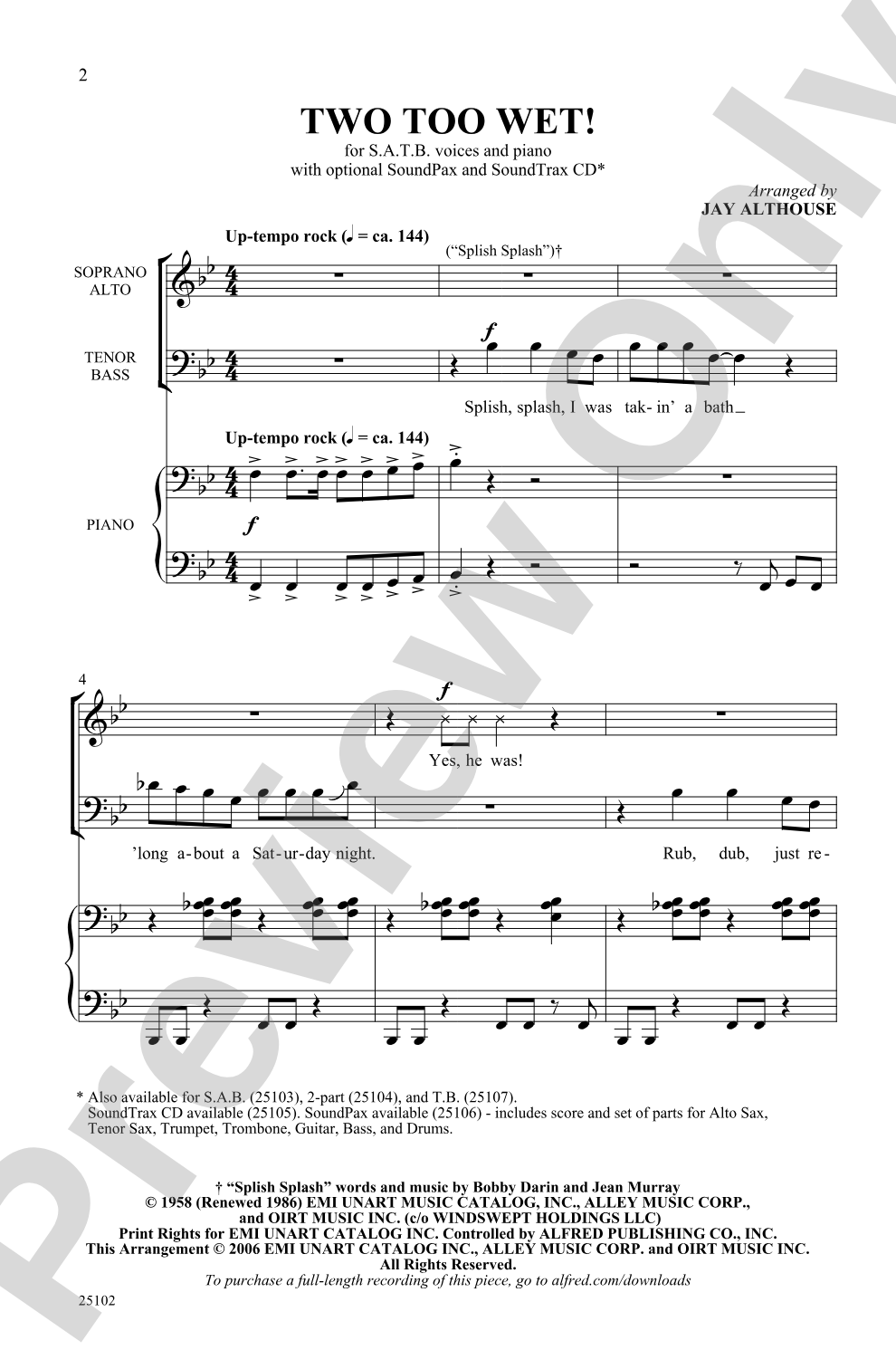 Two Too Wet!: SATB Choral Octavo