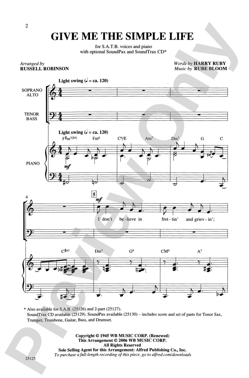 Give Me the Simple Life: SATB Choral Octavo