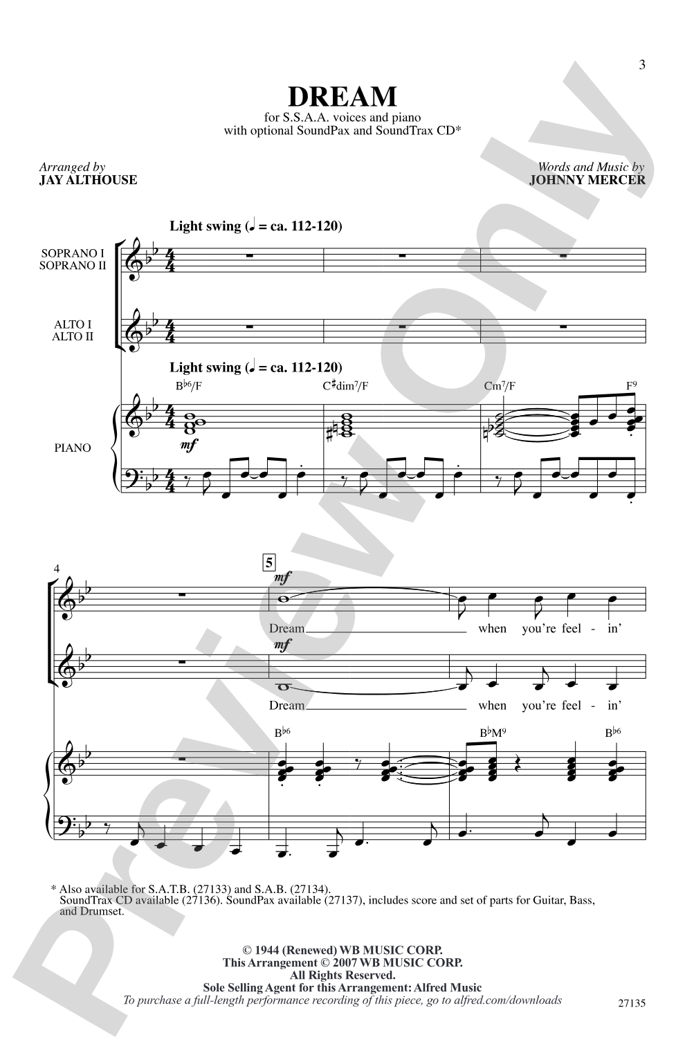 Dream: SSAA Choral Octavo
