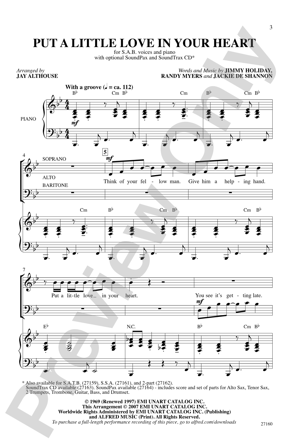 Put a Little Love in Your Heart: SAB Choral Octavo