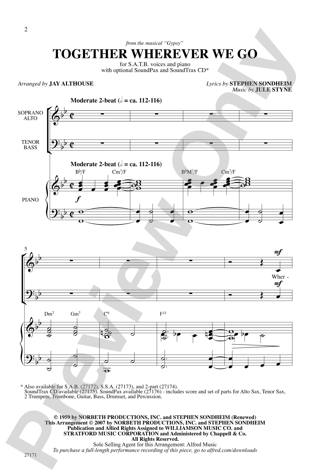 Together Wherever We Go (from <I>Gypsy</I>): SATB Choral Octavo