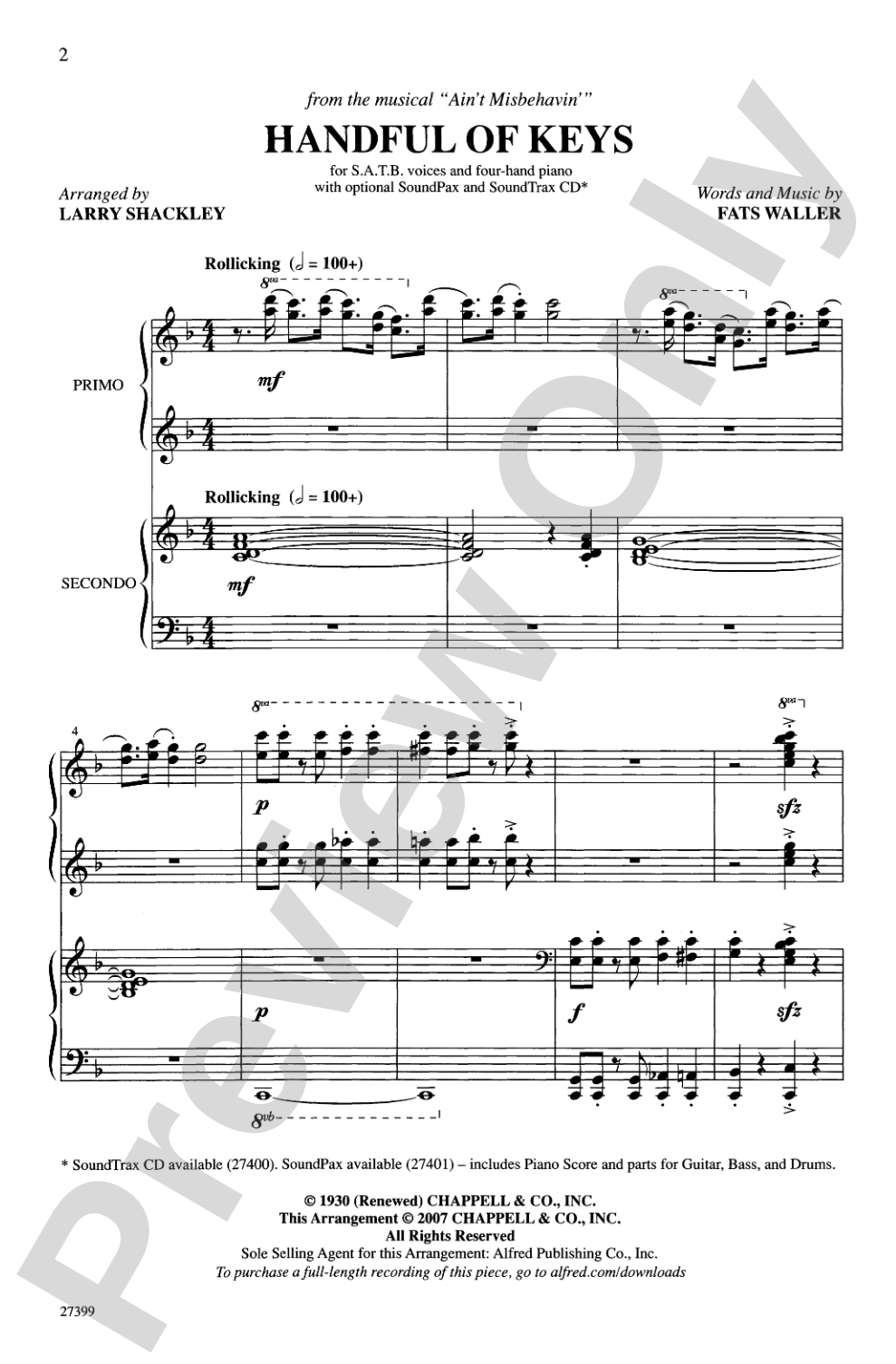 Handful of Keys (from <I>Ain't Misbehavin'</I>): SATB Choral Octavo