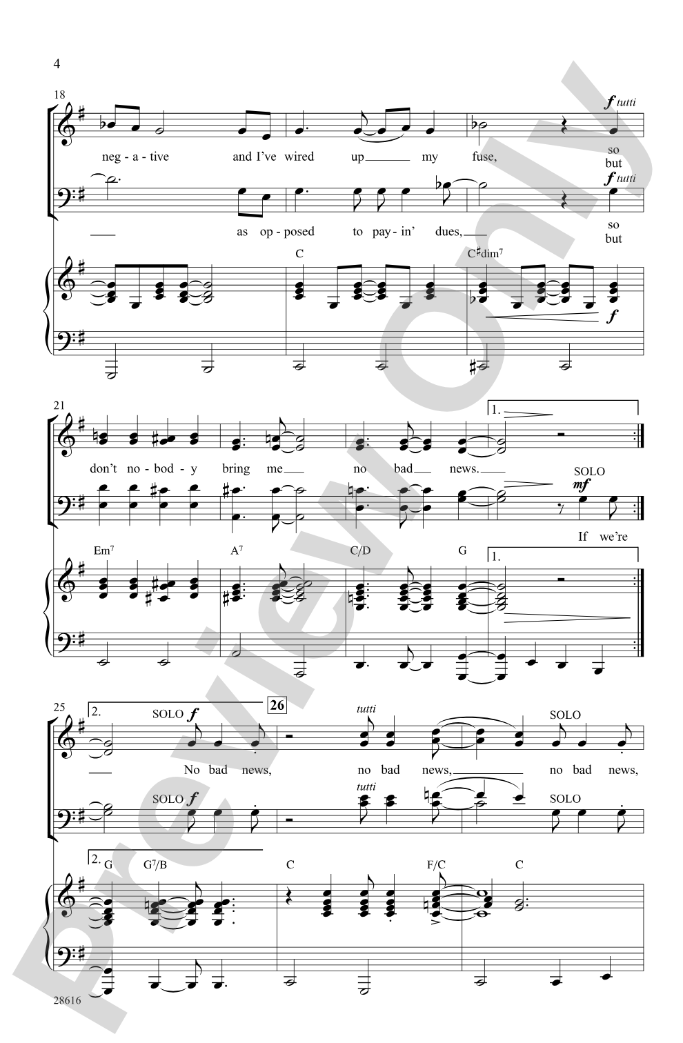 Don't Nobody Bring Me No Bad News (from the musical <i>The Wiz</i>): SATB Choral Octavo