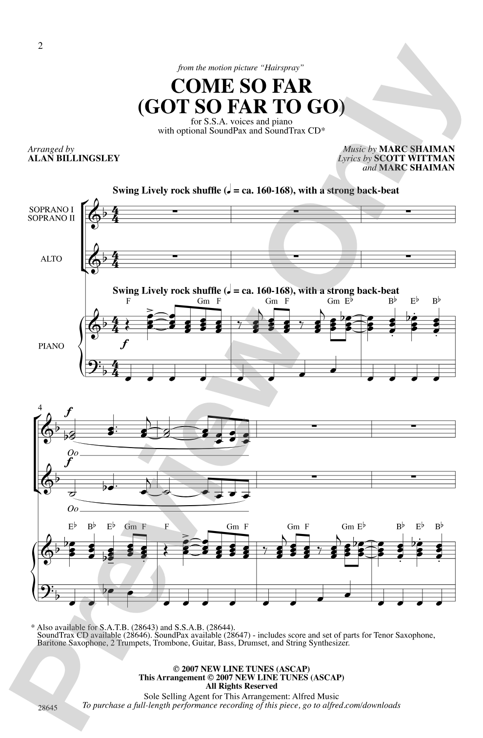 Come So Far (Got So Far to Go) (from <i>Hairspray</i>): SSA Choral Octavo