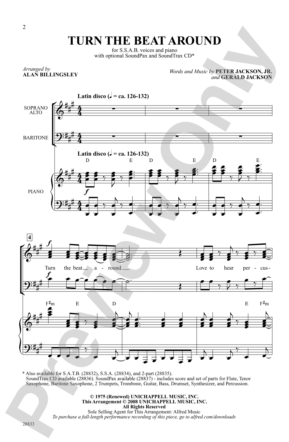 Turn the Beat Around: SSAB Choral Octavo