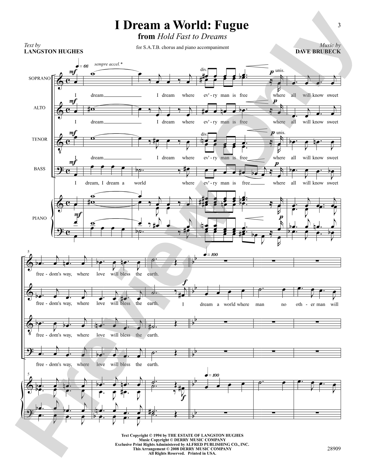 I Dream a World: Fugue: SATB Choral Octavo