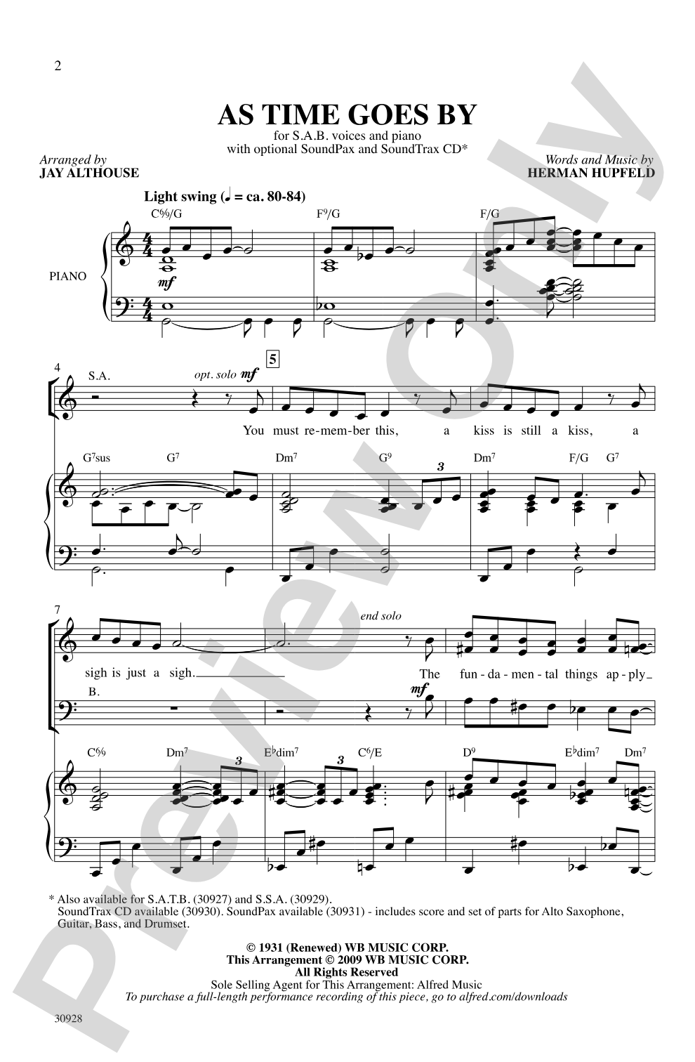 As Time Goes By: SAB Choral Octavo