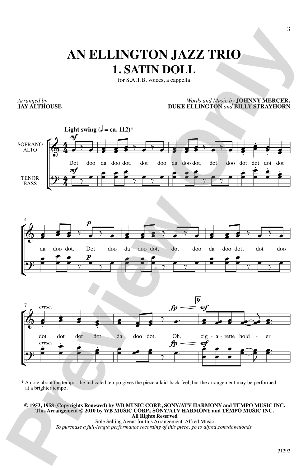 An Ellington Jazz Trio: SATB, <i>a cappella</i> Choral Octavo