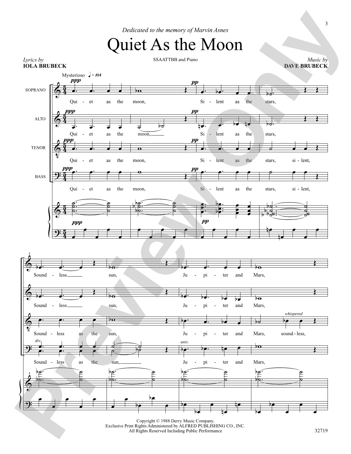Quiet As the Moon: SSAATTBB Choral Octavo