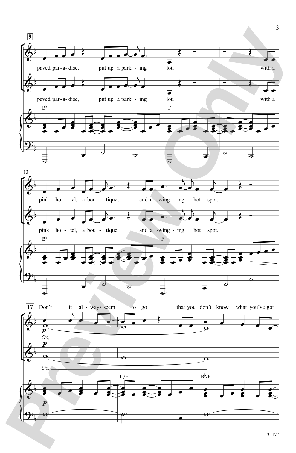Big Yellow Taxi: SSA Choral Octavo