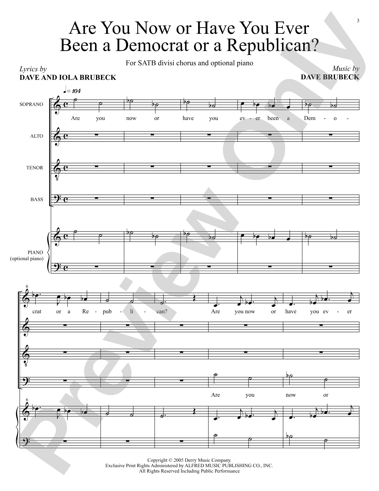 Are You Now or Have You Ever Been a Democrat or a Republican?: SATB Choral Octavo