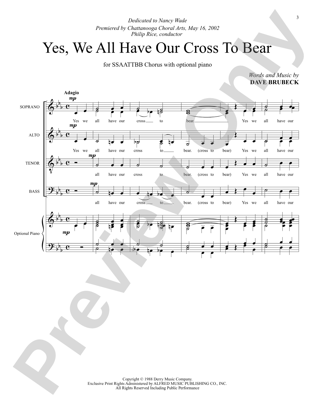 Yes, We All Have Our Cross to Bear: SSAATTBB Choral Octavo
