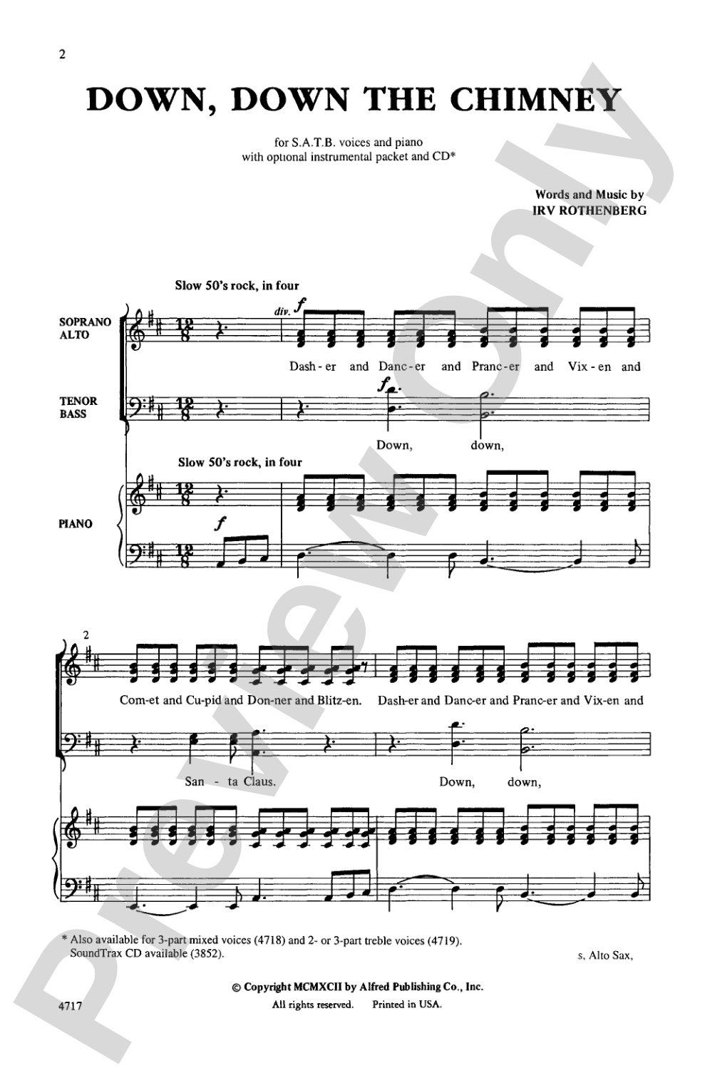 Down, Down the Chimney: SATB Choral Octavo
