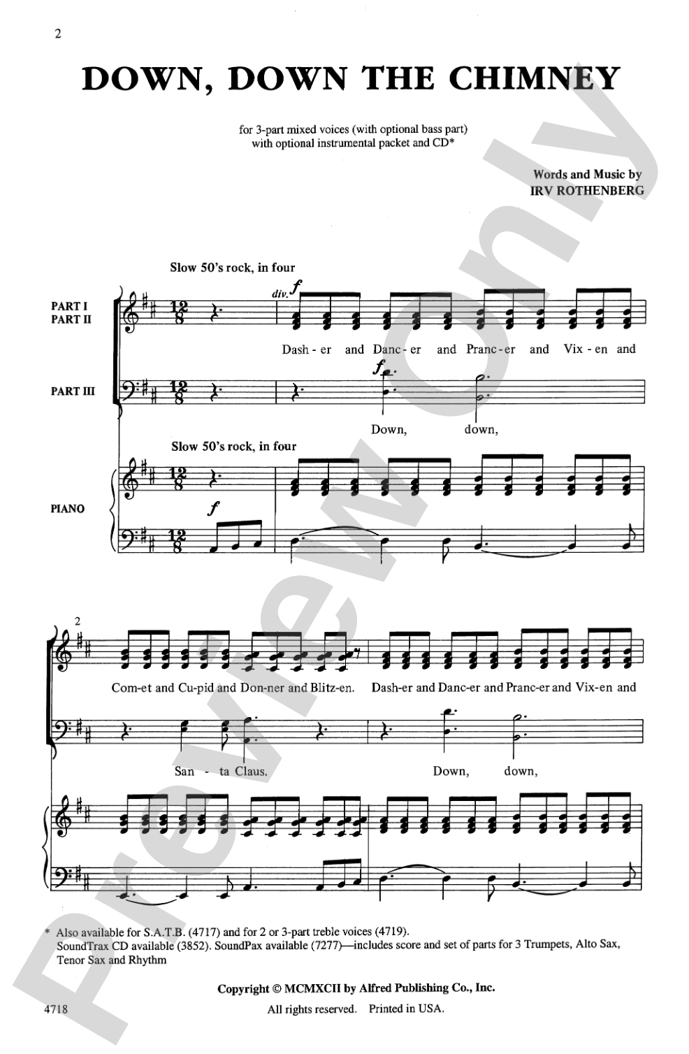 Down, Down the Chimney: 3-Part Mixed Choral Octavo