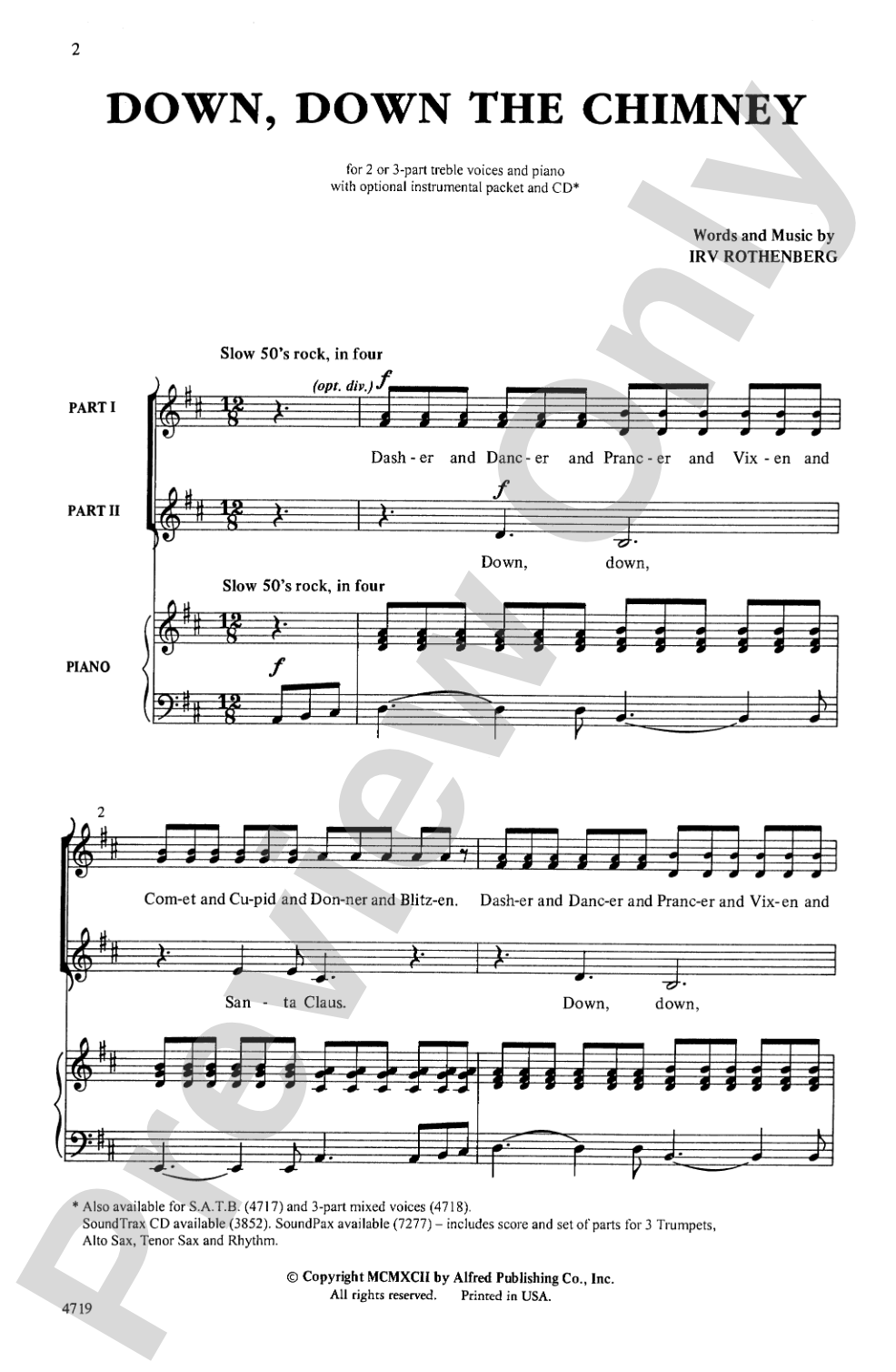 Down, Down the Chimney: 2/3-Part Treble Choral Octavo