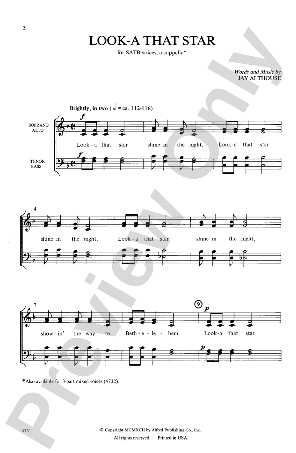 Look-A That Star: SATB, <I>a cappella</I> Choral Octavo