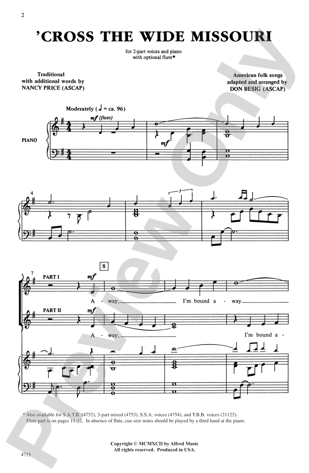 'Cross the Wide Missouri: 2-Part Choral Octavo