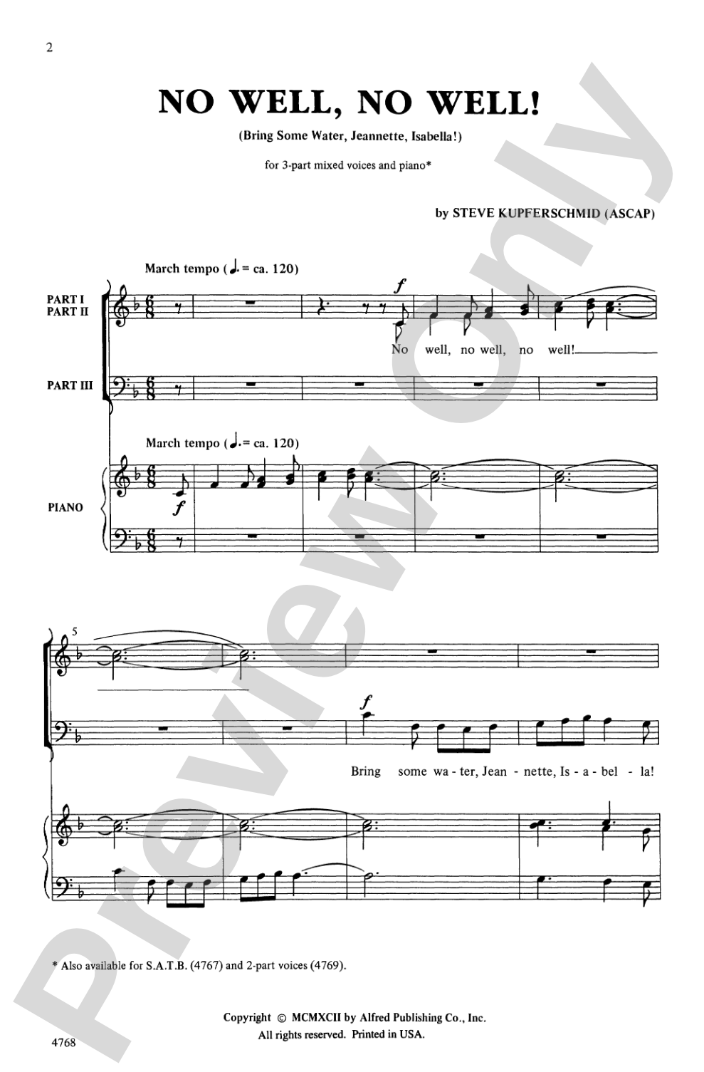 No Well, No Well! (Bring Some Water Jeannette, Isabella!): 3-Part Mixed Choral Octavo