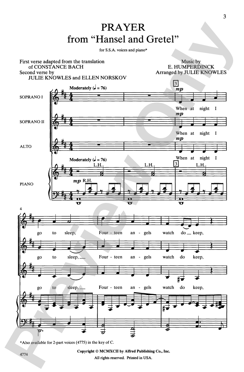 Prayer from <i>Hansel and Gretel</i>: SSA Choral Octavo
