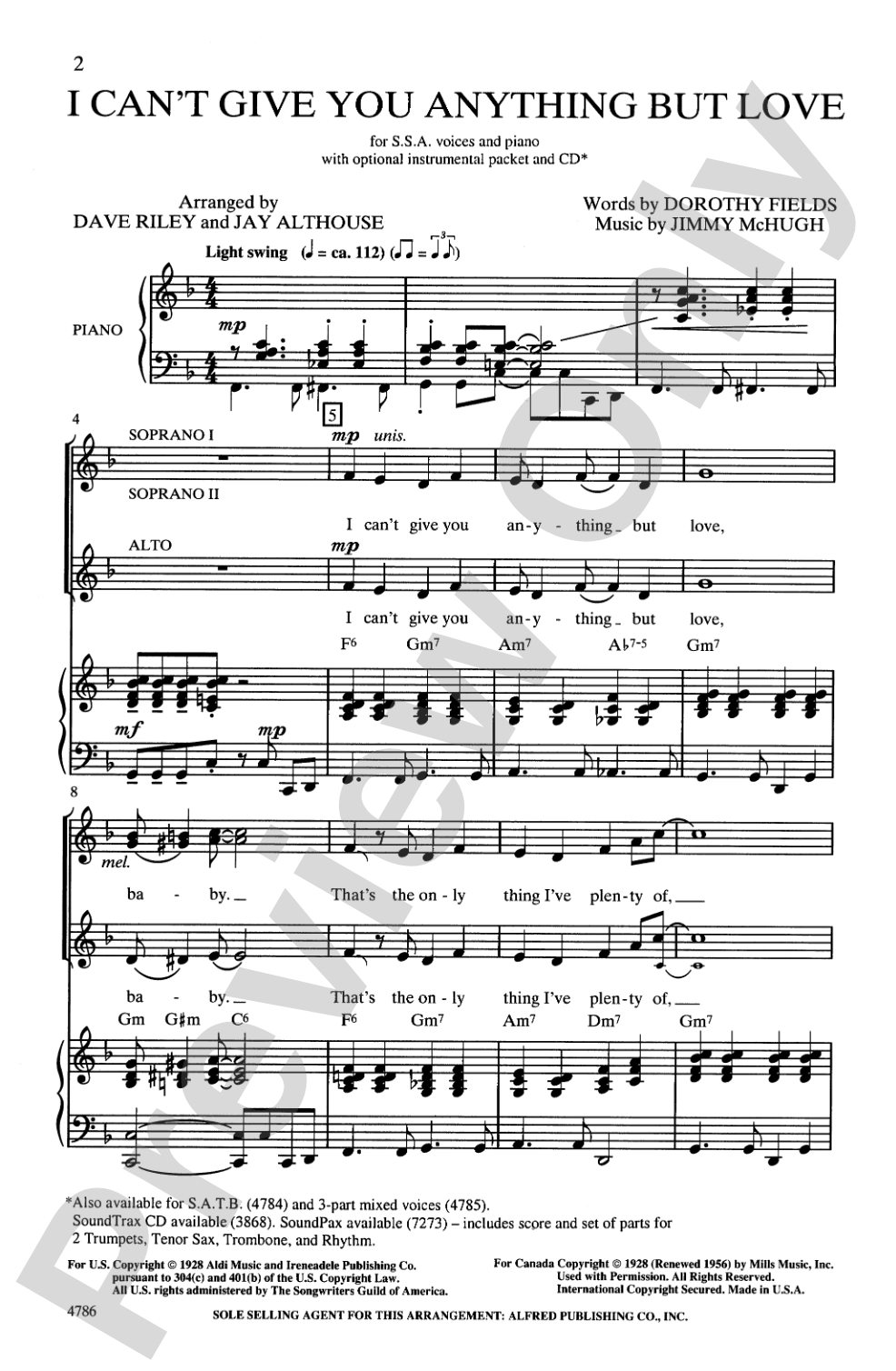 I Can't Give You Anything but Love: SSA Choral Octavo