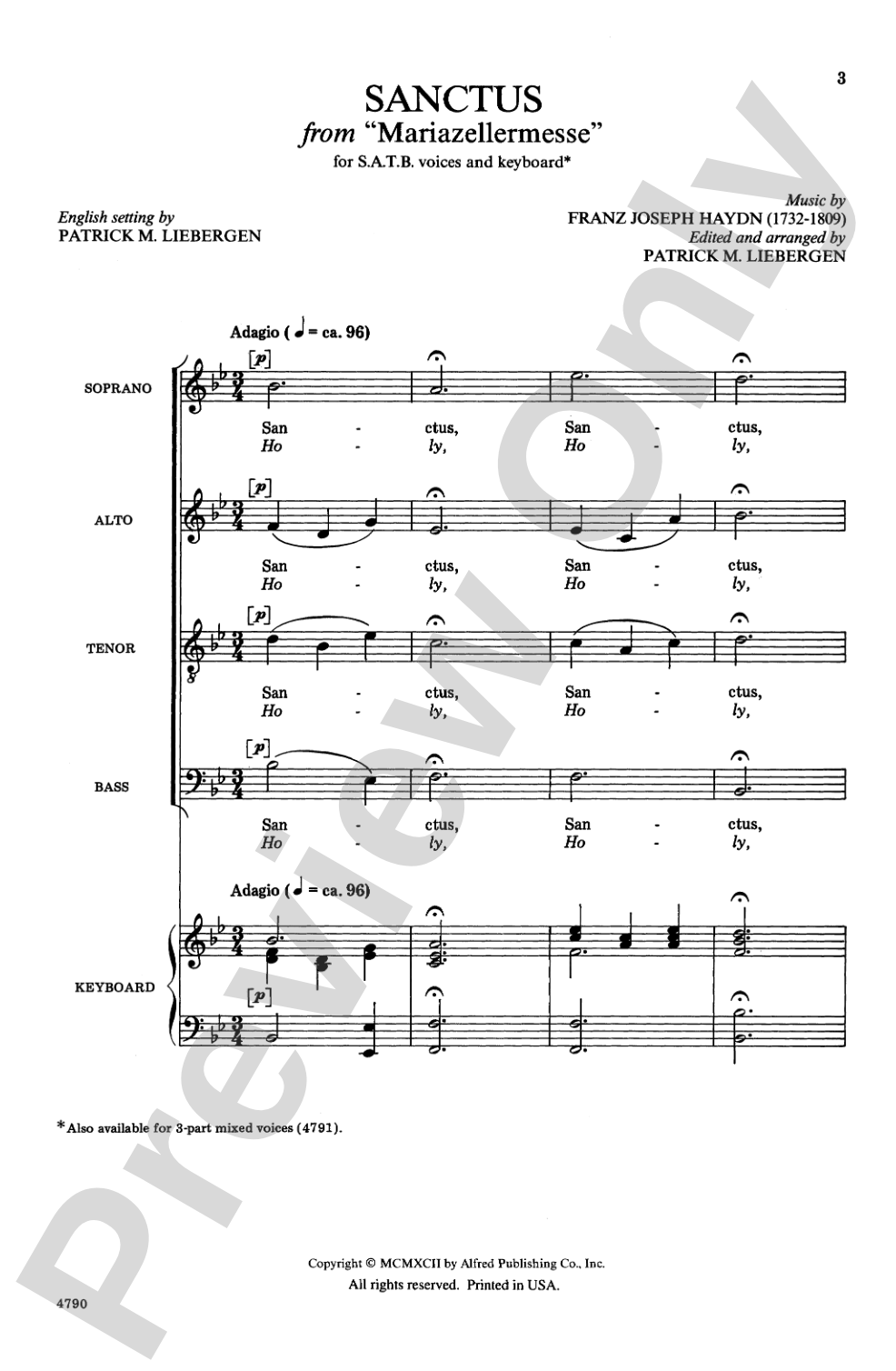 Sanctus (from <i>Mariazellermesse</i>): SATB Choral Octavo