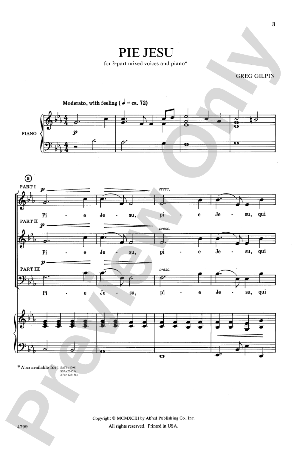 Pie Jesu: 3-Part Mixed Choral Octavo