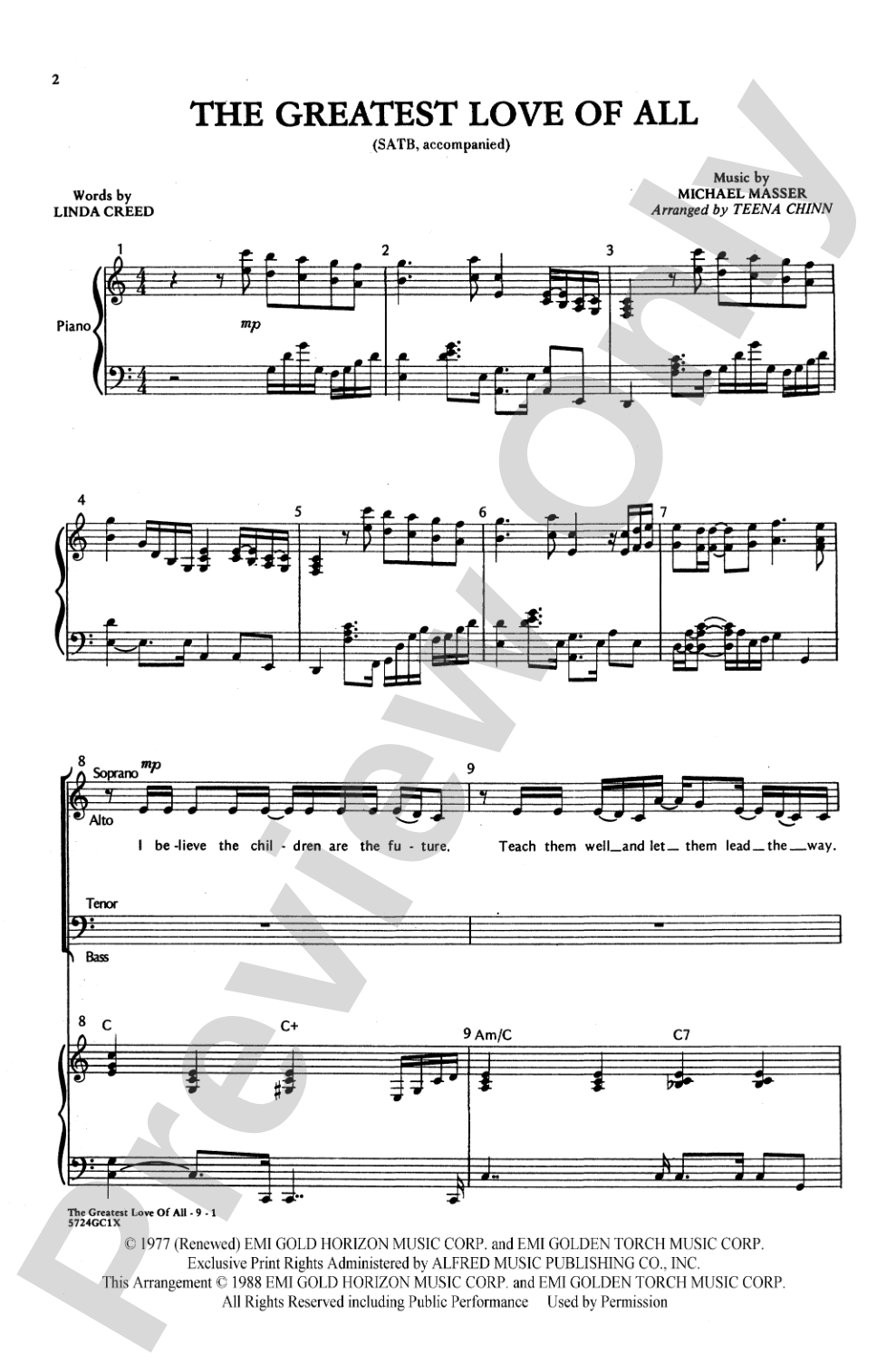 Greatest Love of All: SATB Choral Octavo