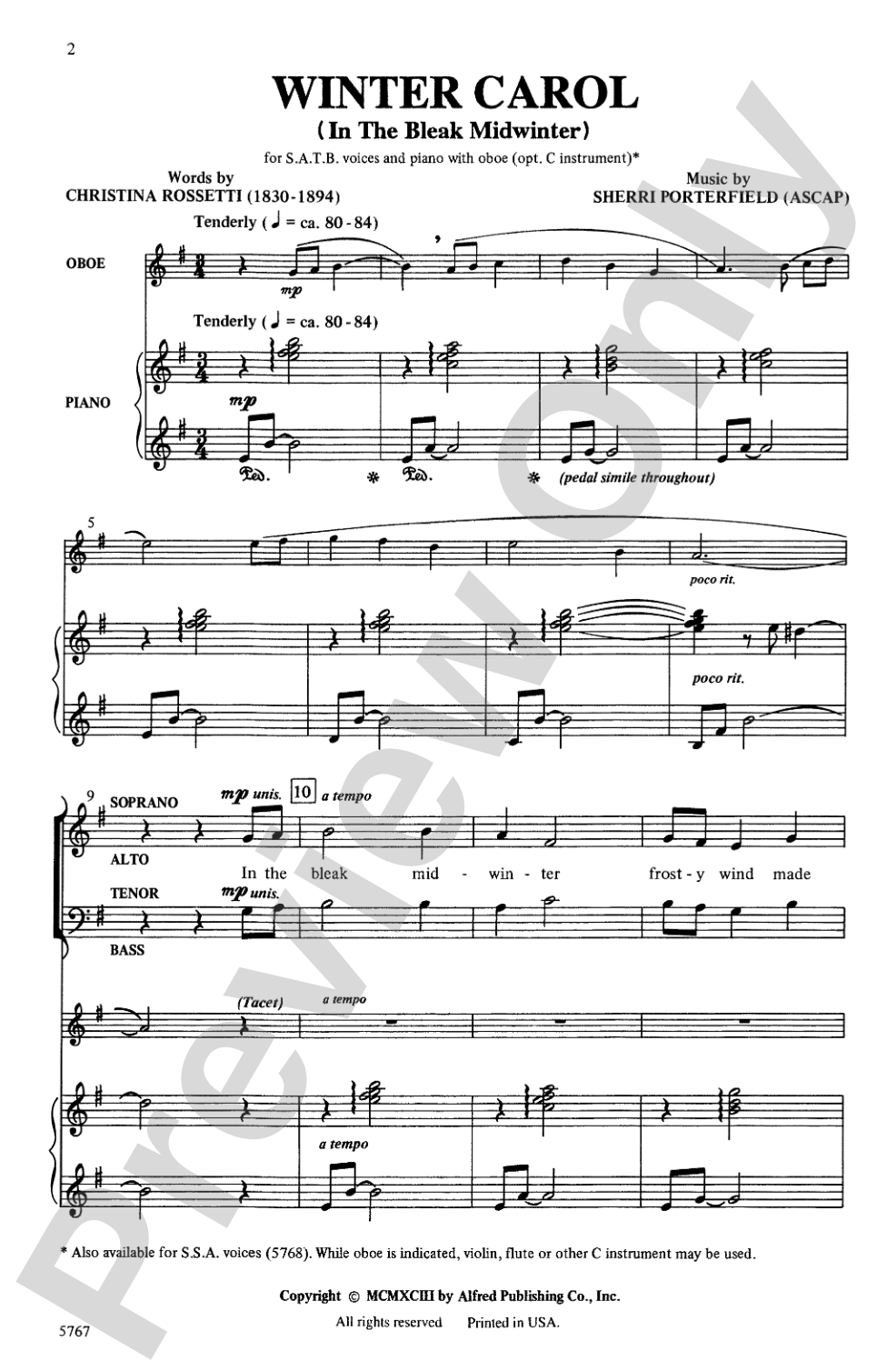 Winter Carol: SATB Choral Octavo