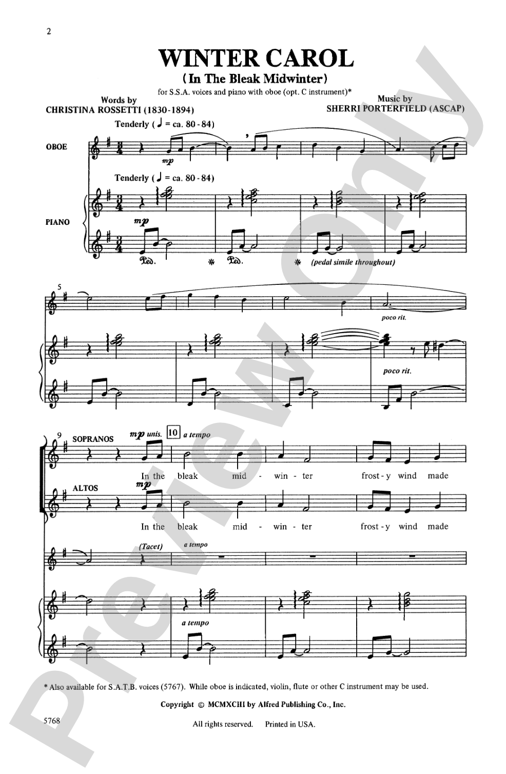 Winter Carol: SSA Choral Octavo