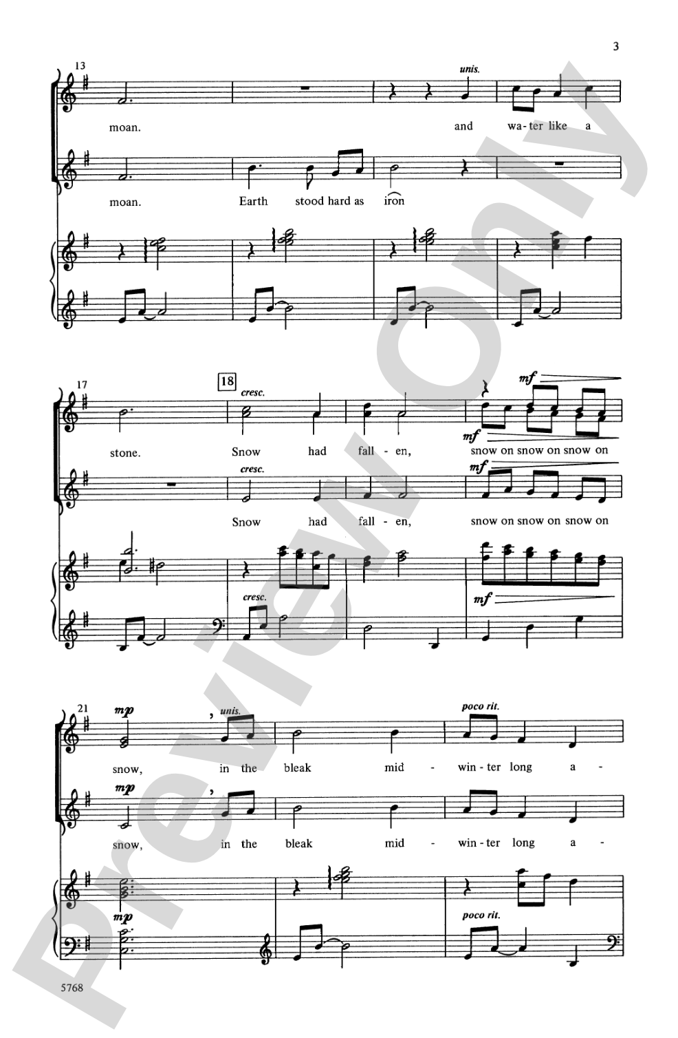 Winter Carol: SSA Choral Octavo