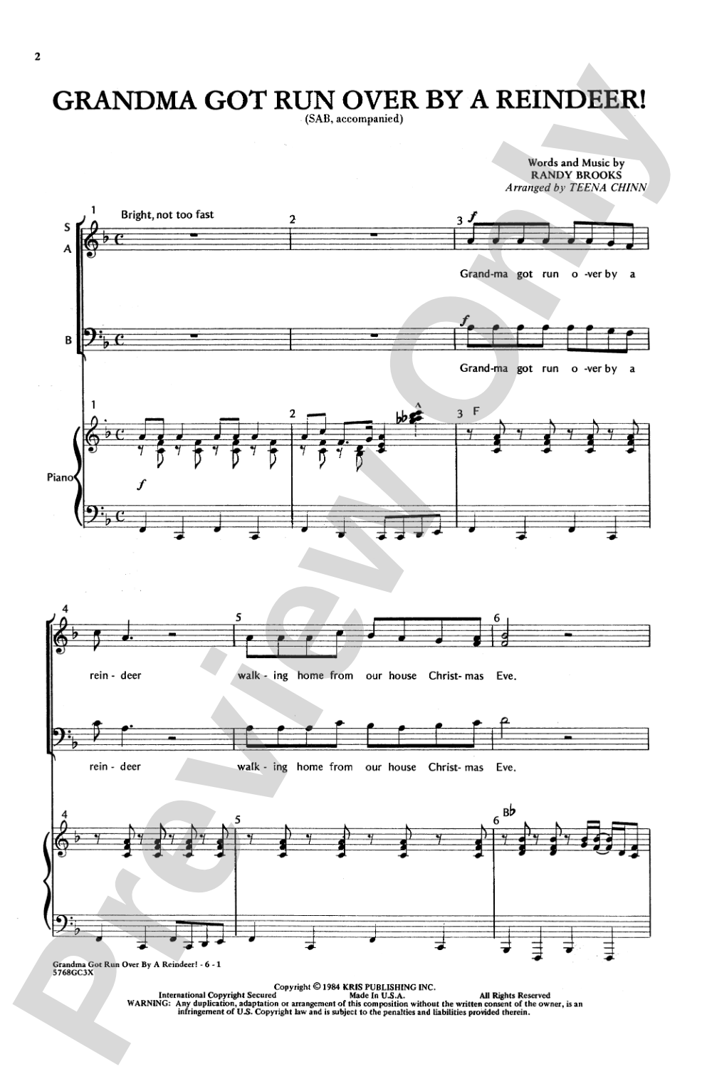 Grandma Got Run Over by a Reindeer: SAB Choral Octavo