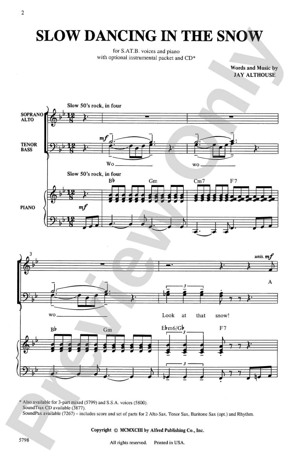 Slow Dancing in the Snow: SATB Choral Octavo