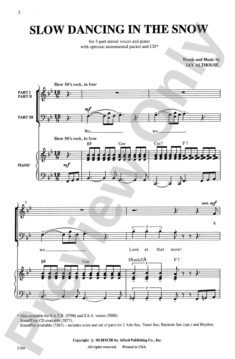 Slow Dancing in the Snow: 3-Part Mixed Choral Octavo