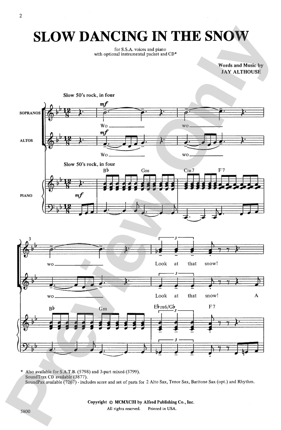 Slow Dancing in the Snow: SSA Choral Octavo